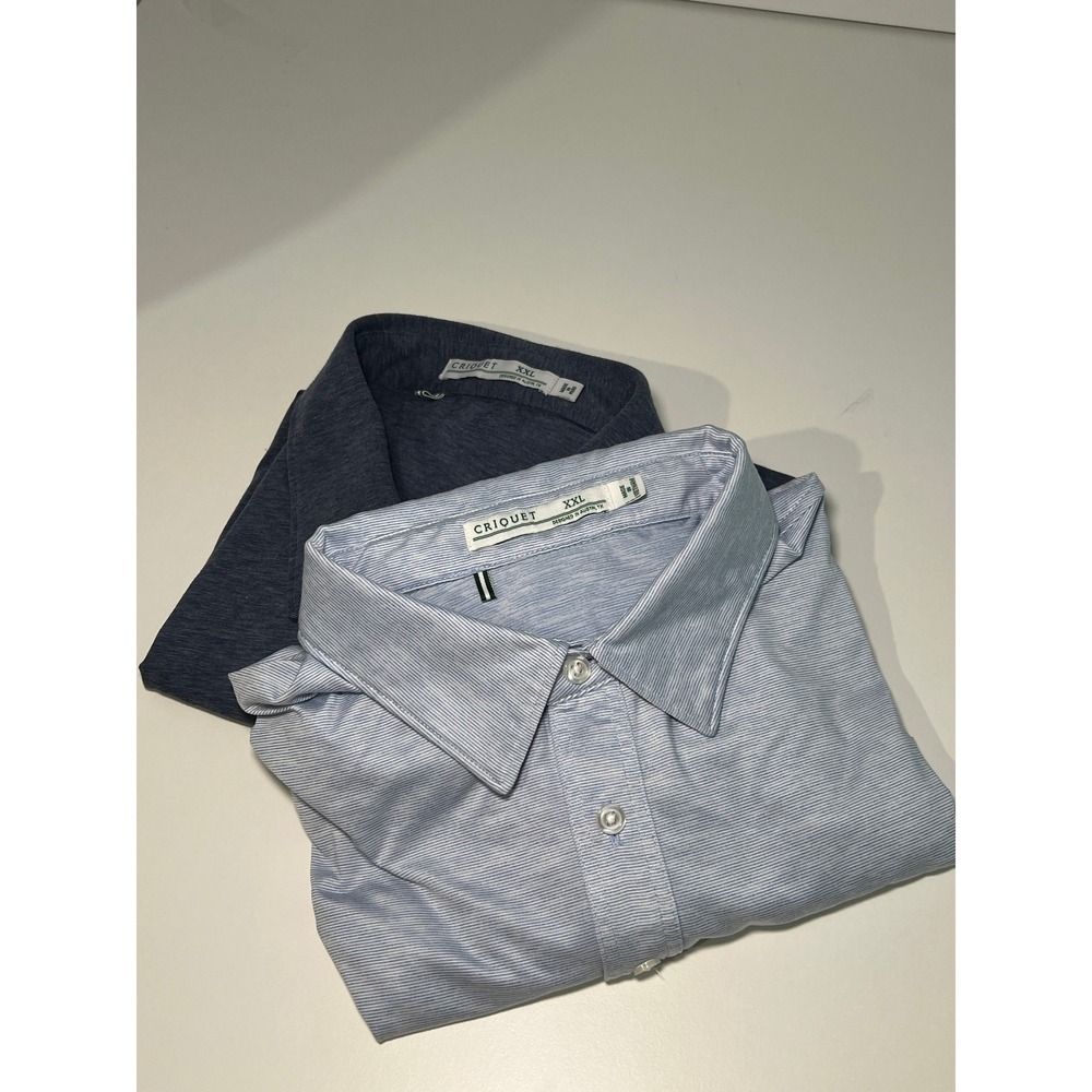 Lot of 2 Criquet Mens XXL Performance Polo Shirts Blue Navy Heather Golf Pique